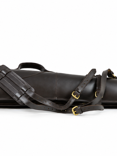 Premier Dark Brown Double Shotgun Slip – Buckle & Flap Leather Gun Case