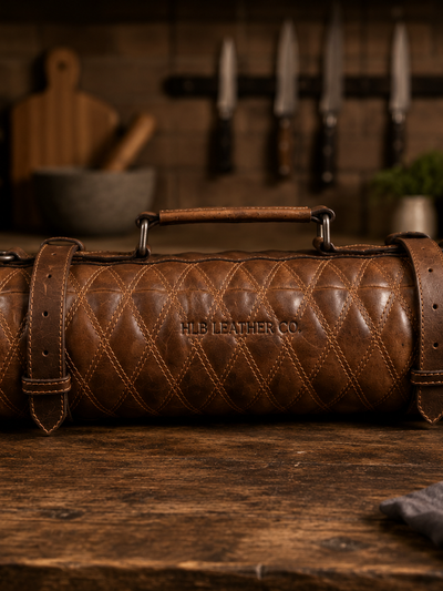 Sienna Quilted Full Grain Leather Knife Roll | Premium Chef Knife Organizer