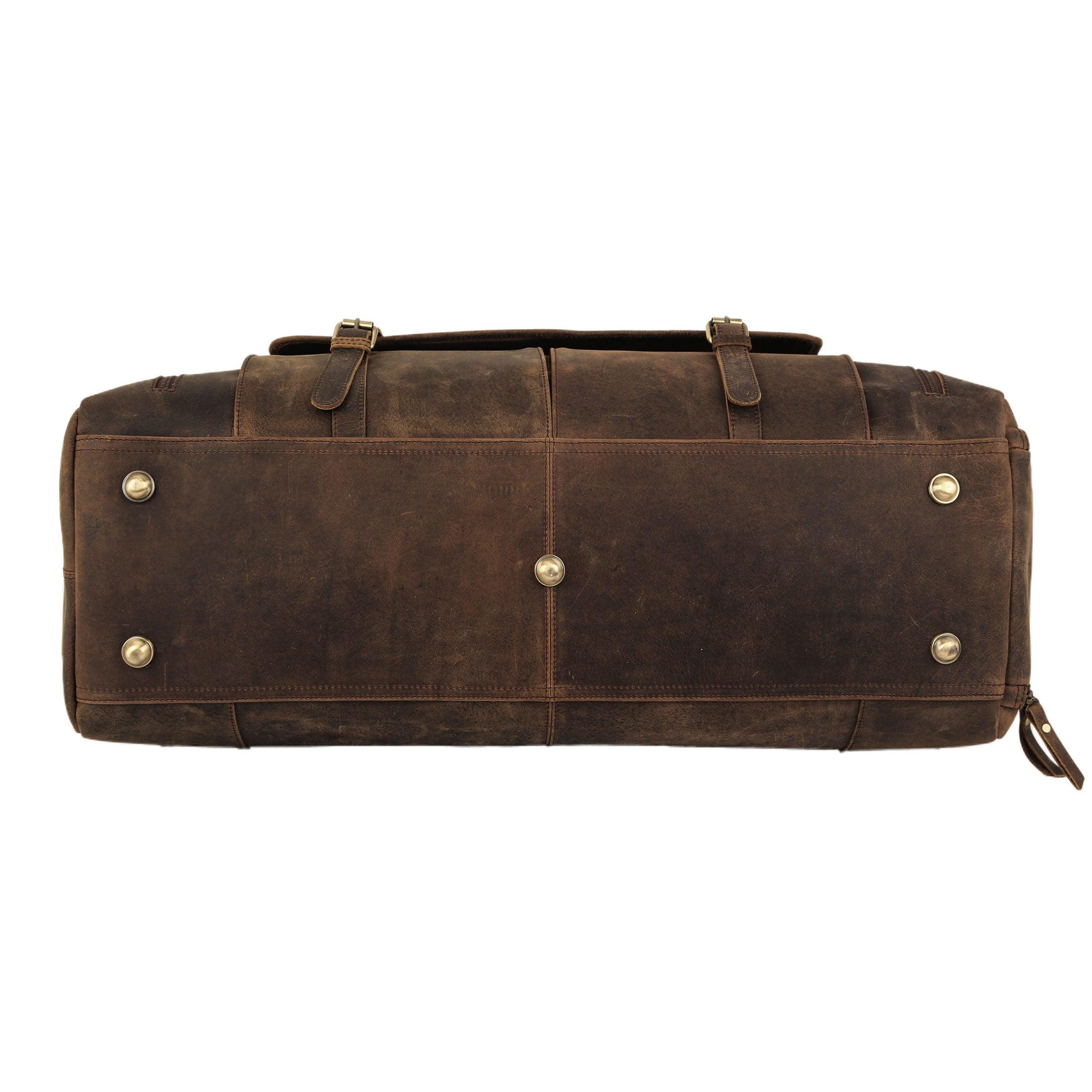 Leather 24-Inch Duffel Bag with Shoe Compartment - Full Grain Travel, Sports, Gym, and Weekend Bag