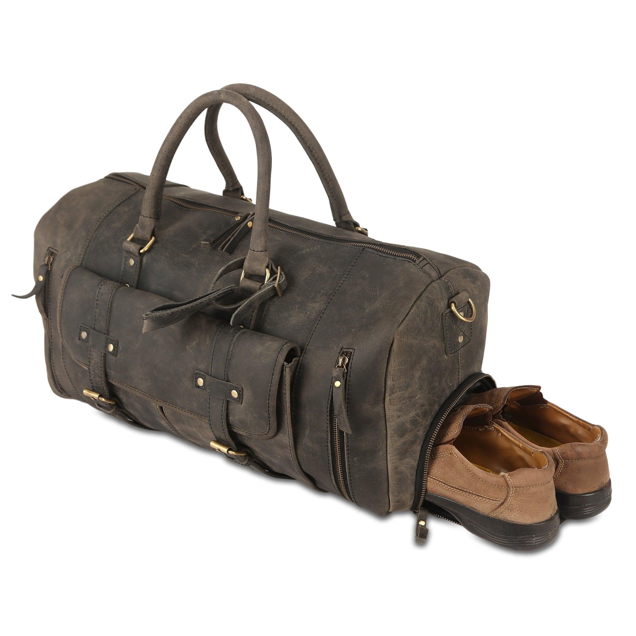 Leather 24-Inch Duffel Bag with Shoe Compartment - Full Grain Travel, Sports, Gym, and Weekend Bag