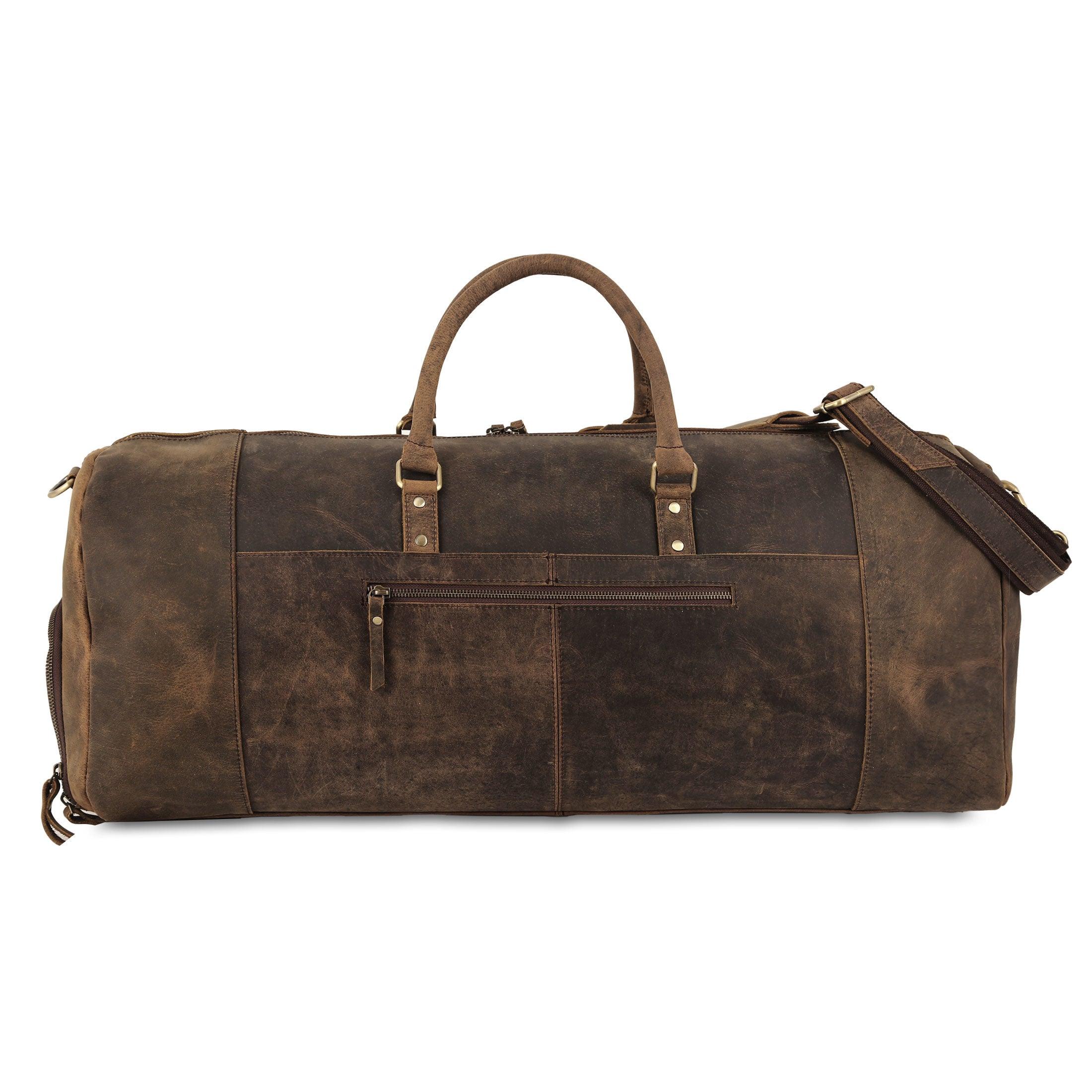 Leather 24-Inch Duffel Bag with Shoe Compartment - Full Grain Travel, Sports, Gym, and Weekend Bag