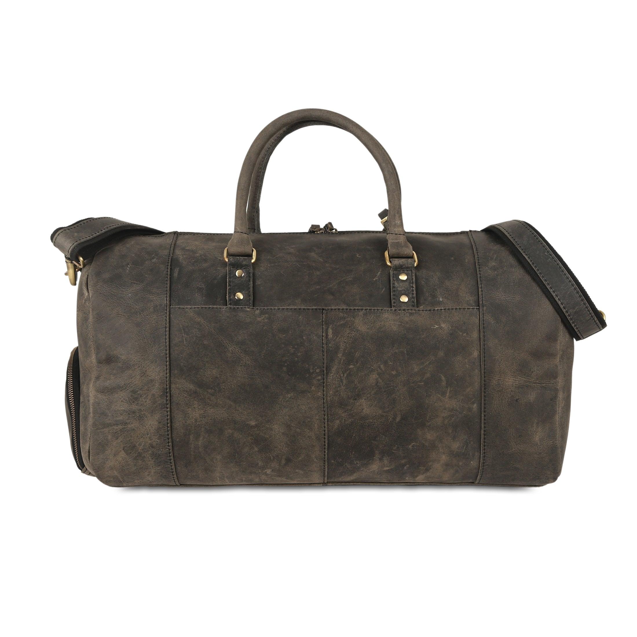Leather 24-Inch Duffel Bag with Shoe Compartment - Full Grain Travel, Sports, Gym, and Weekend Bag
