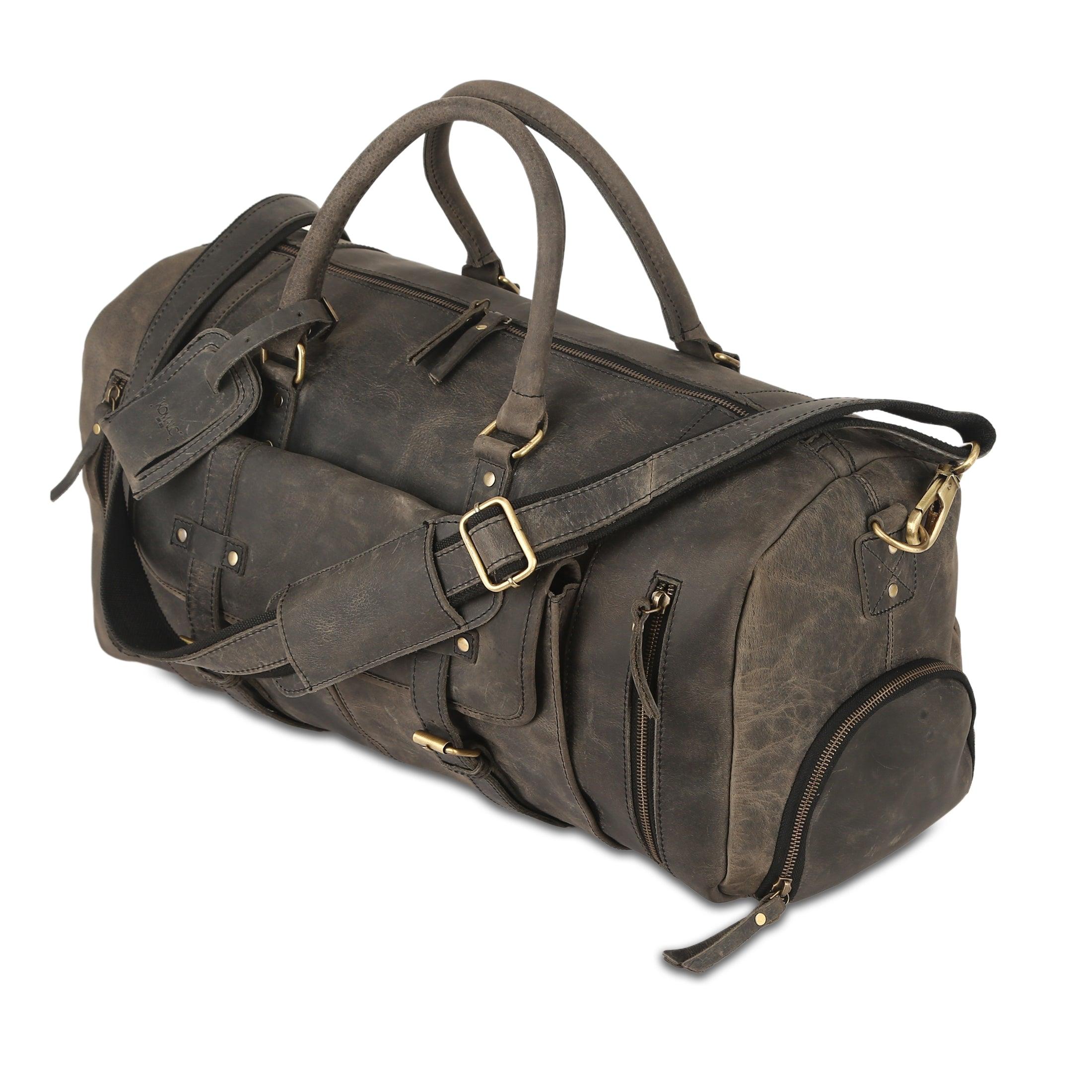 Leather 24-Inch Duffel Bag with Shoe Compartment - Full Grain Travel, Sports, Gym, and Weekend Bag