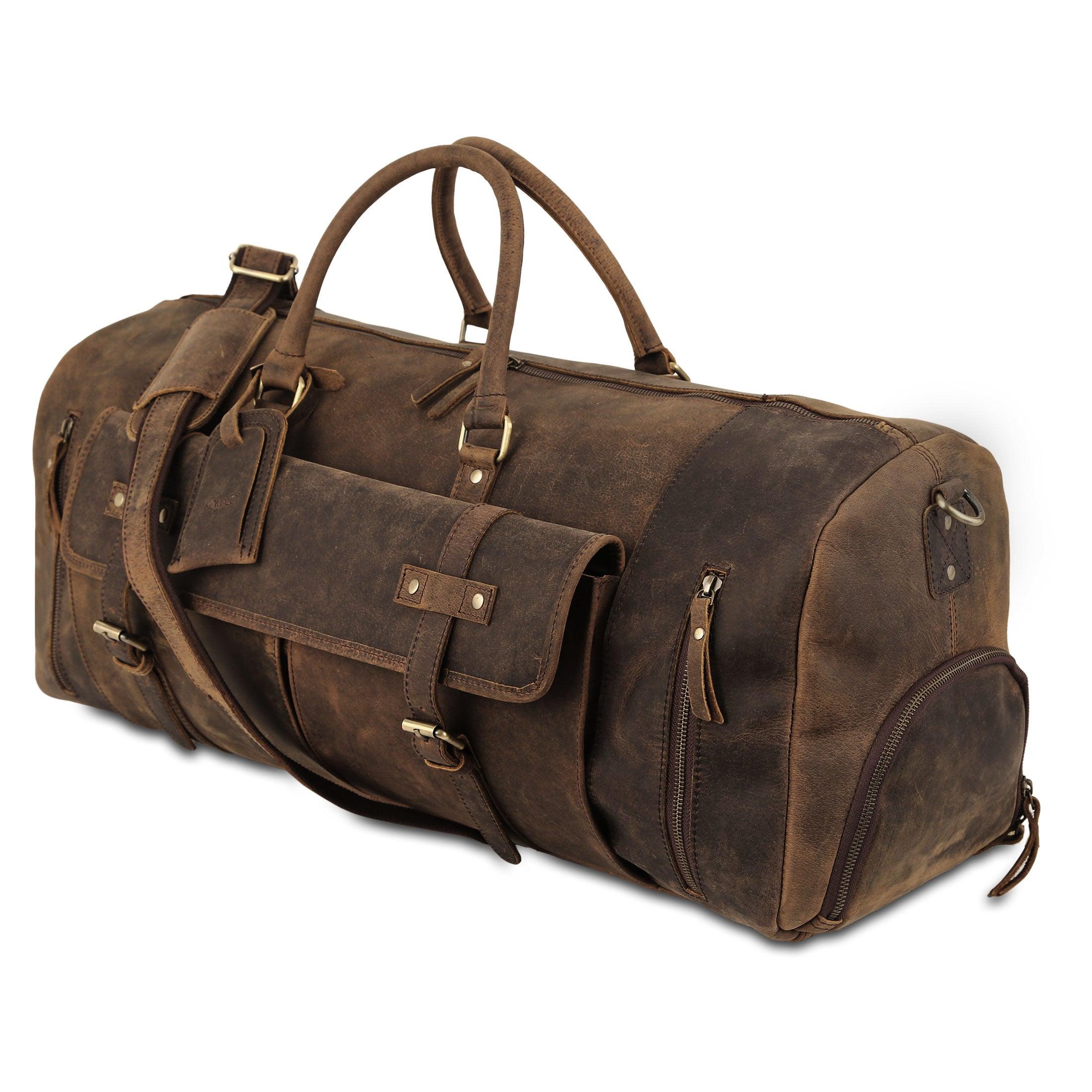 Leather 24-Inch Duffel Bag with Shoe Compartment - Full Grain Travel, Sports, Gym, and Weekend Bag