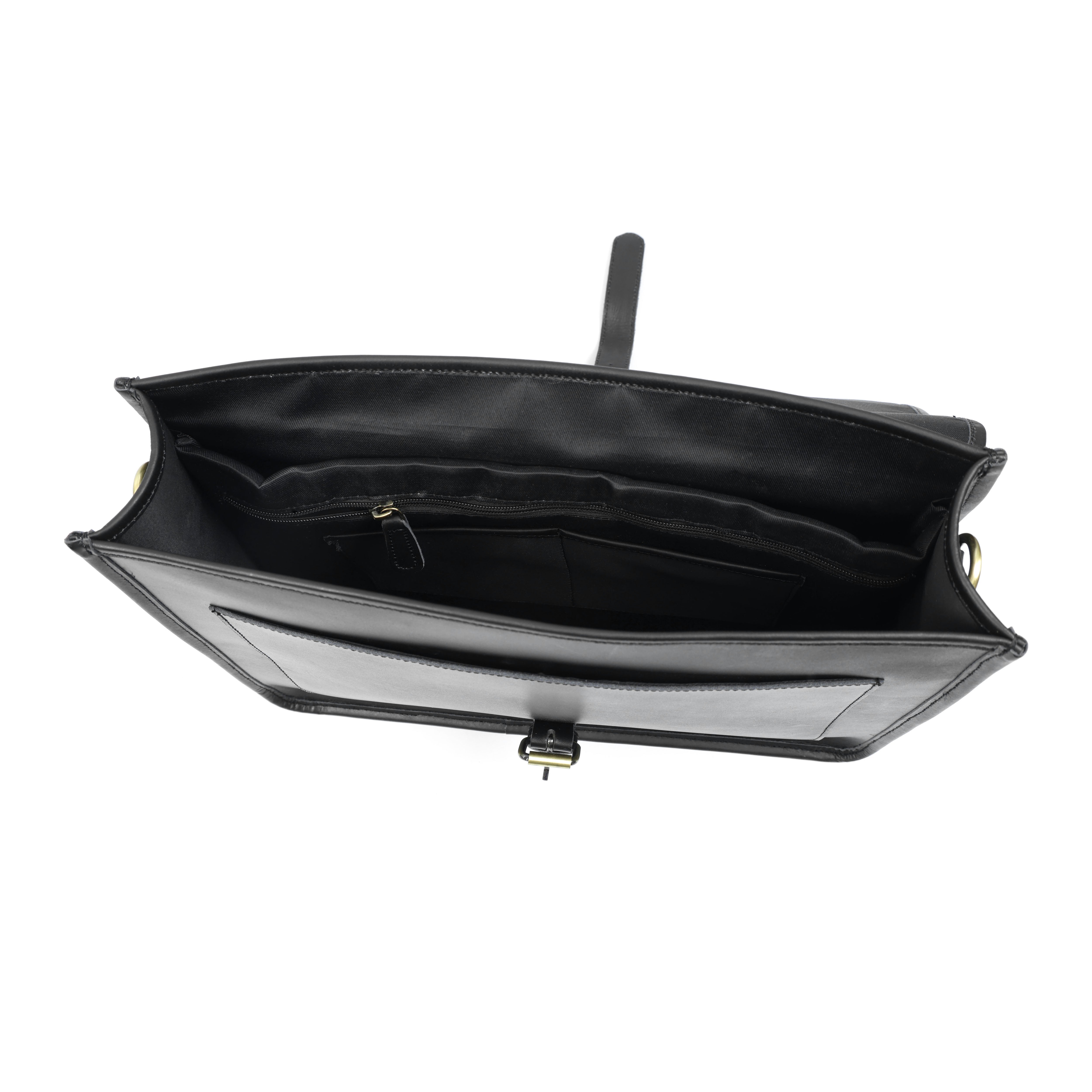 Midnight Black Buffalo Leather Messenger Bag – Men's Work & Laptop Satchel