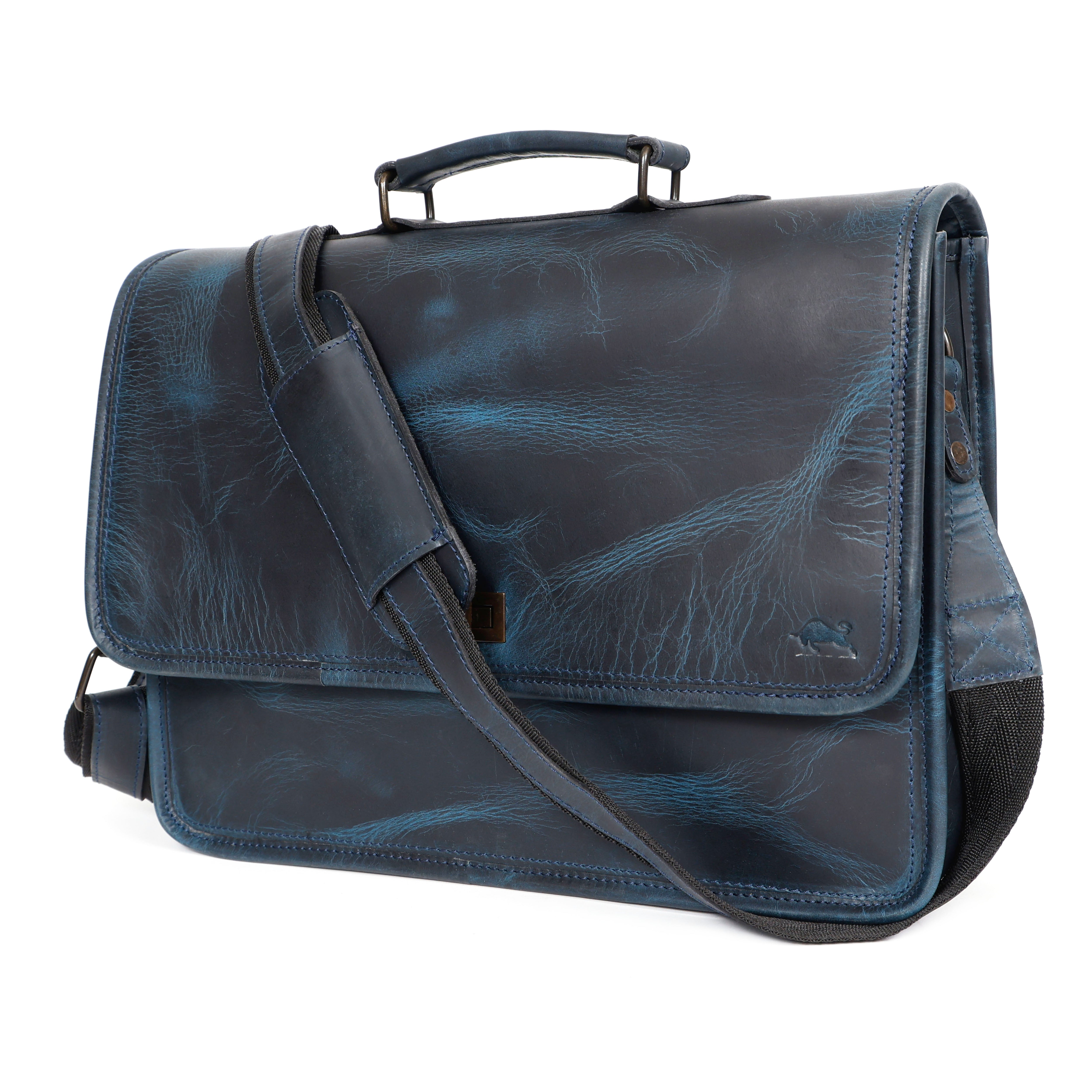 Parker Blue Leather Messenger Bag for Men