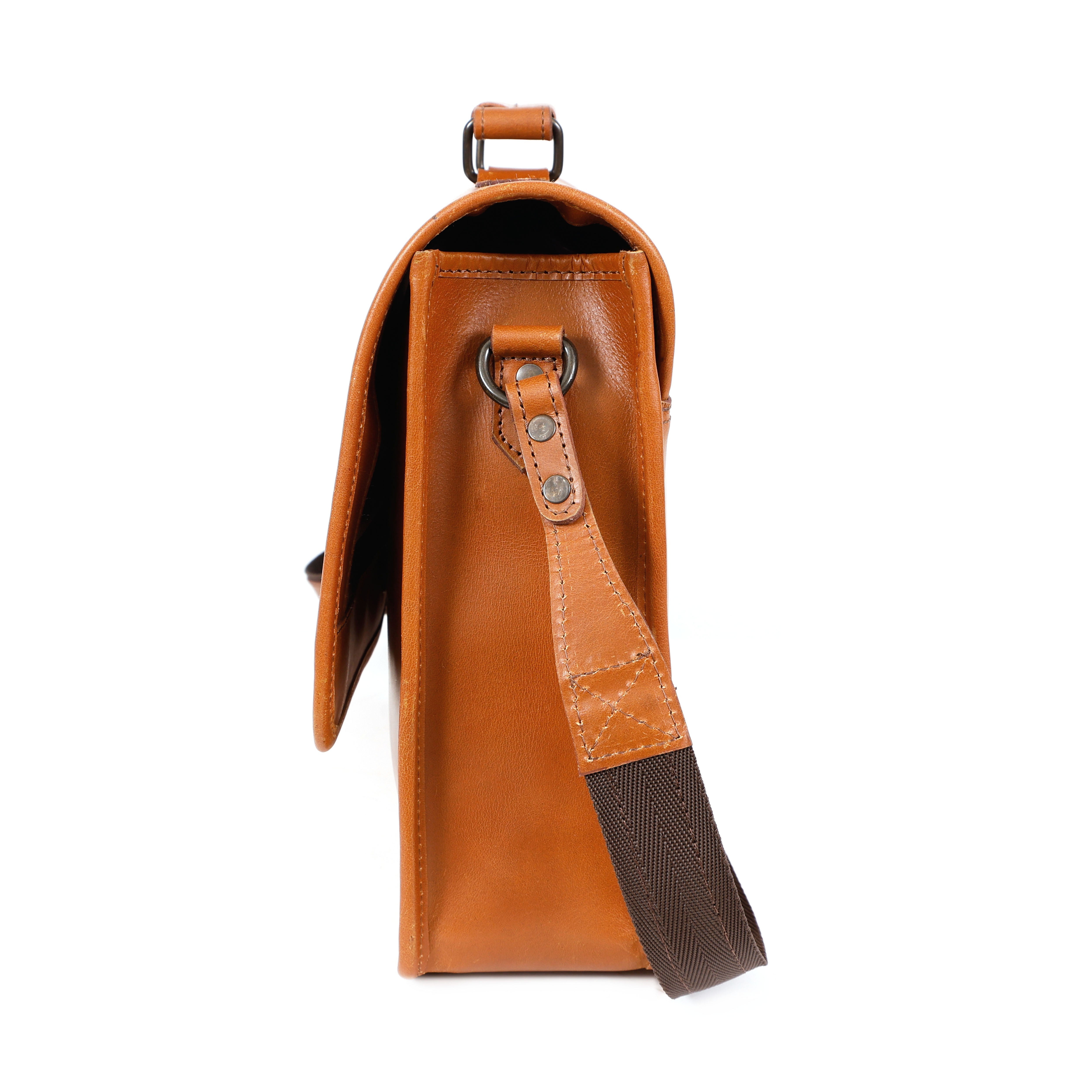Parker Tan Leather Messenger Bag for Men