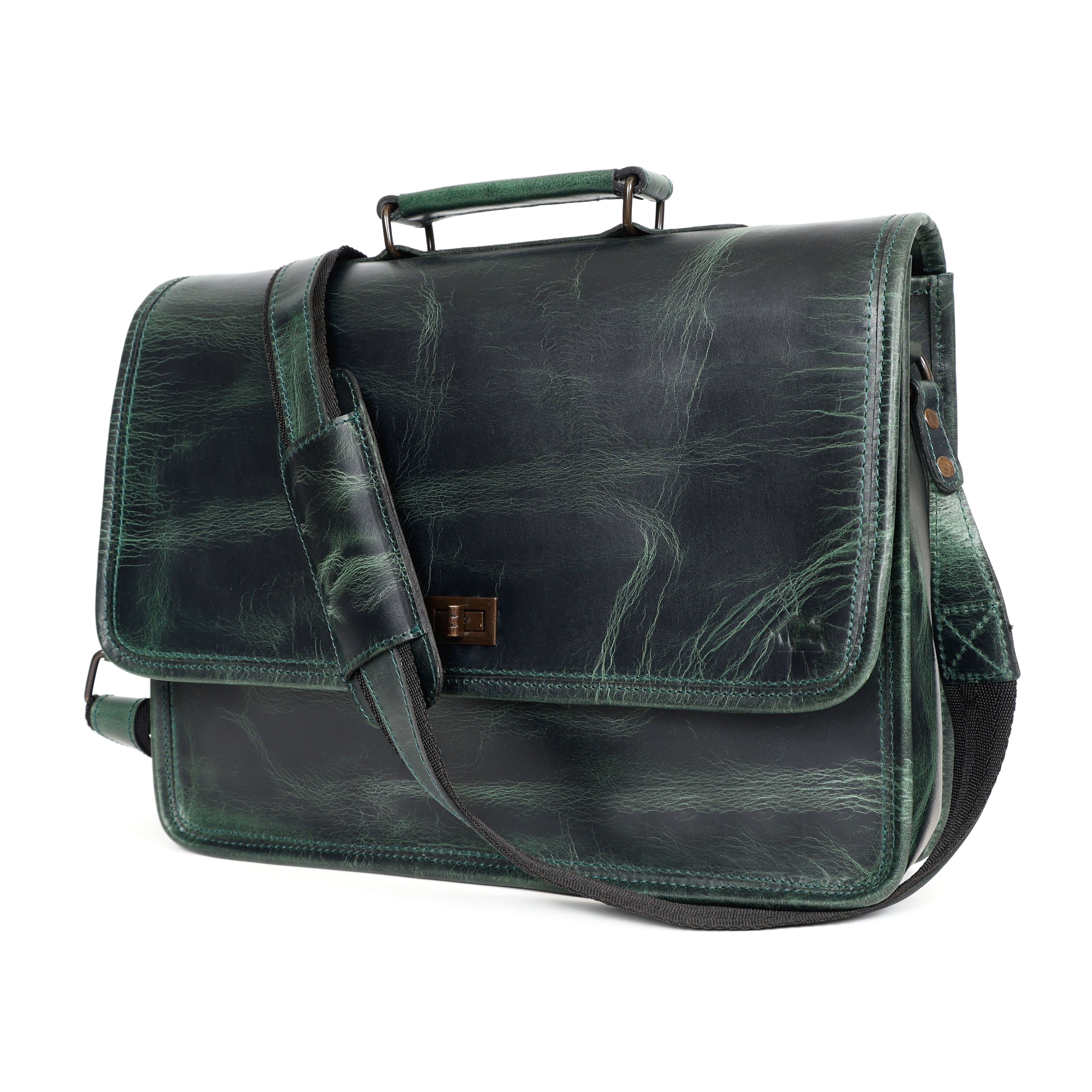 Parker Green Leather Messenger Bag for Men
