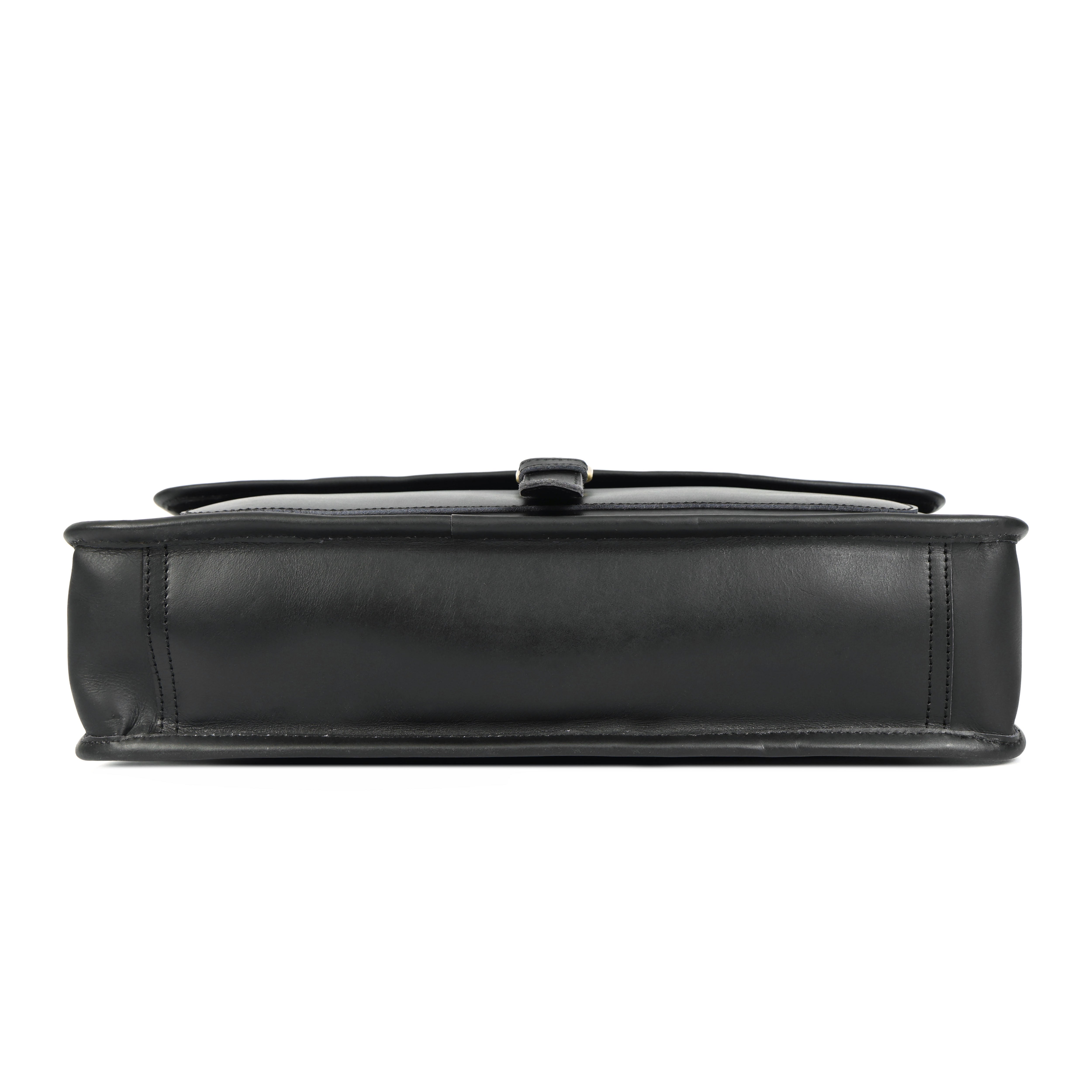 Midnight Black Buffalo Leather Messenger Bag – Men's Work & Laptop Satchel