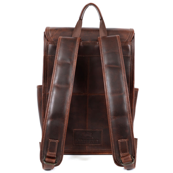 Structured Buffalo Leather Laptop Backpack with Turn-Lock Closure