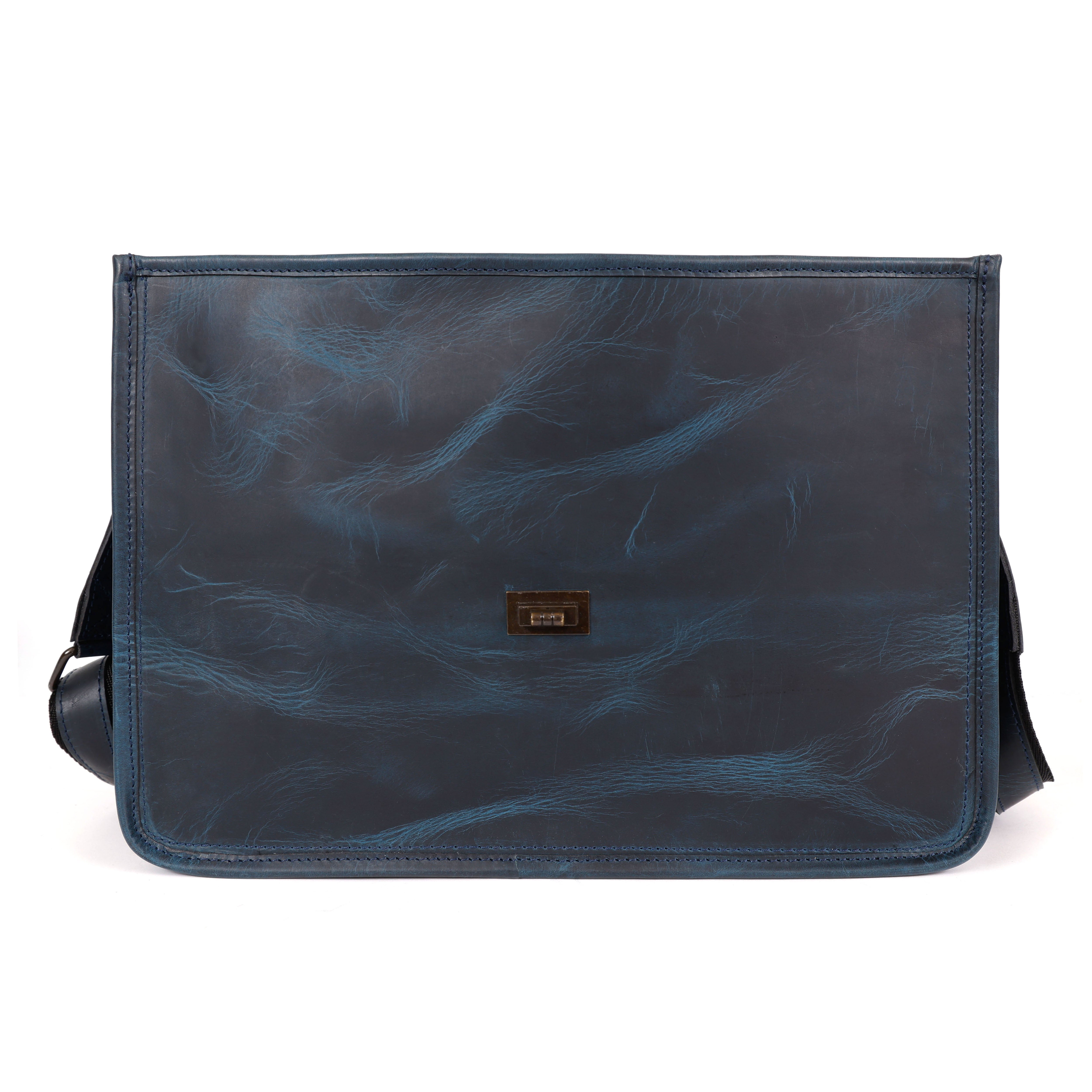 Parker Blue Leather Messenger Bag for Men