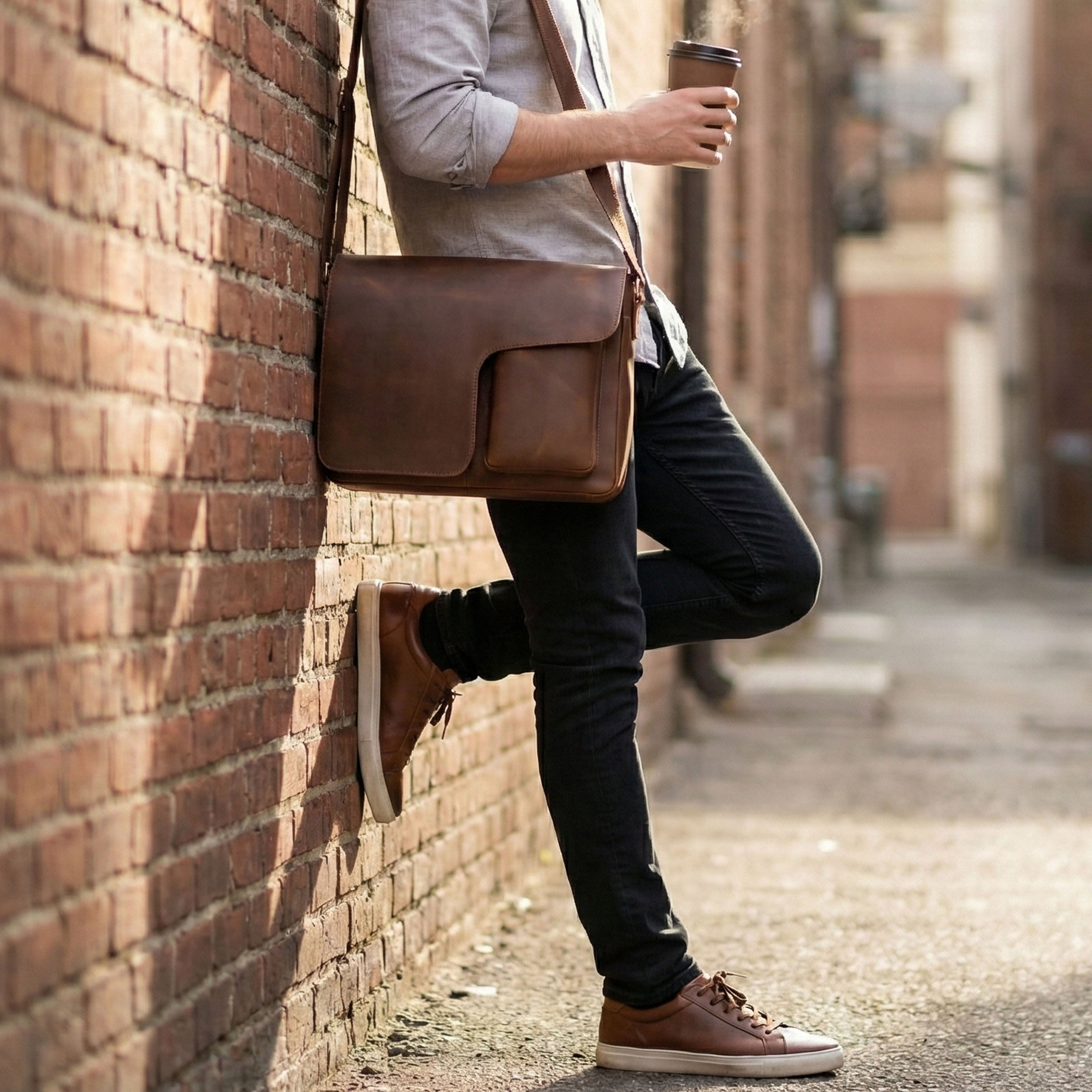 Vintage Buffalo Leather Messenger Bag