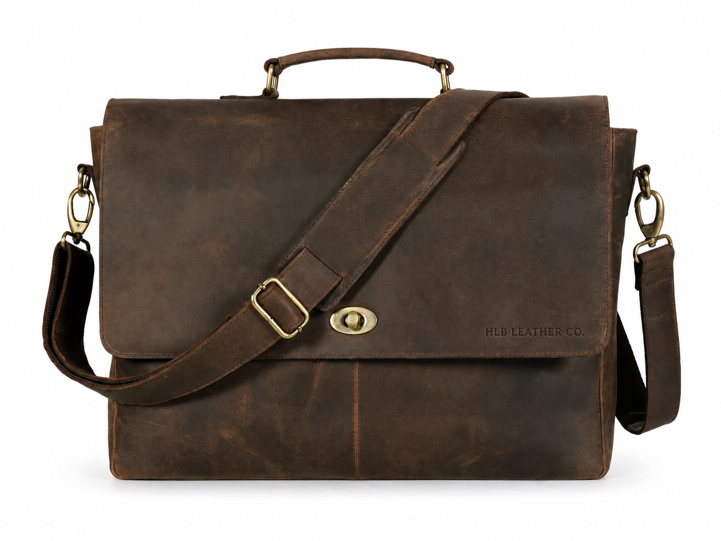 Brown Full-Grain Buffalo Leather Messenger Bag