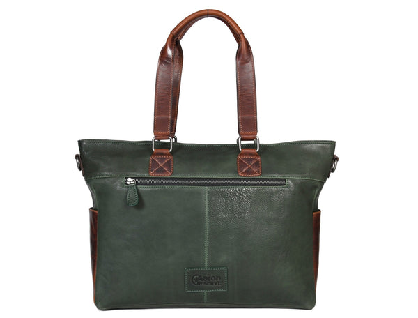 Vintage Green & Brown Leather Shoulder Bag for Women