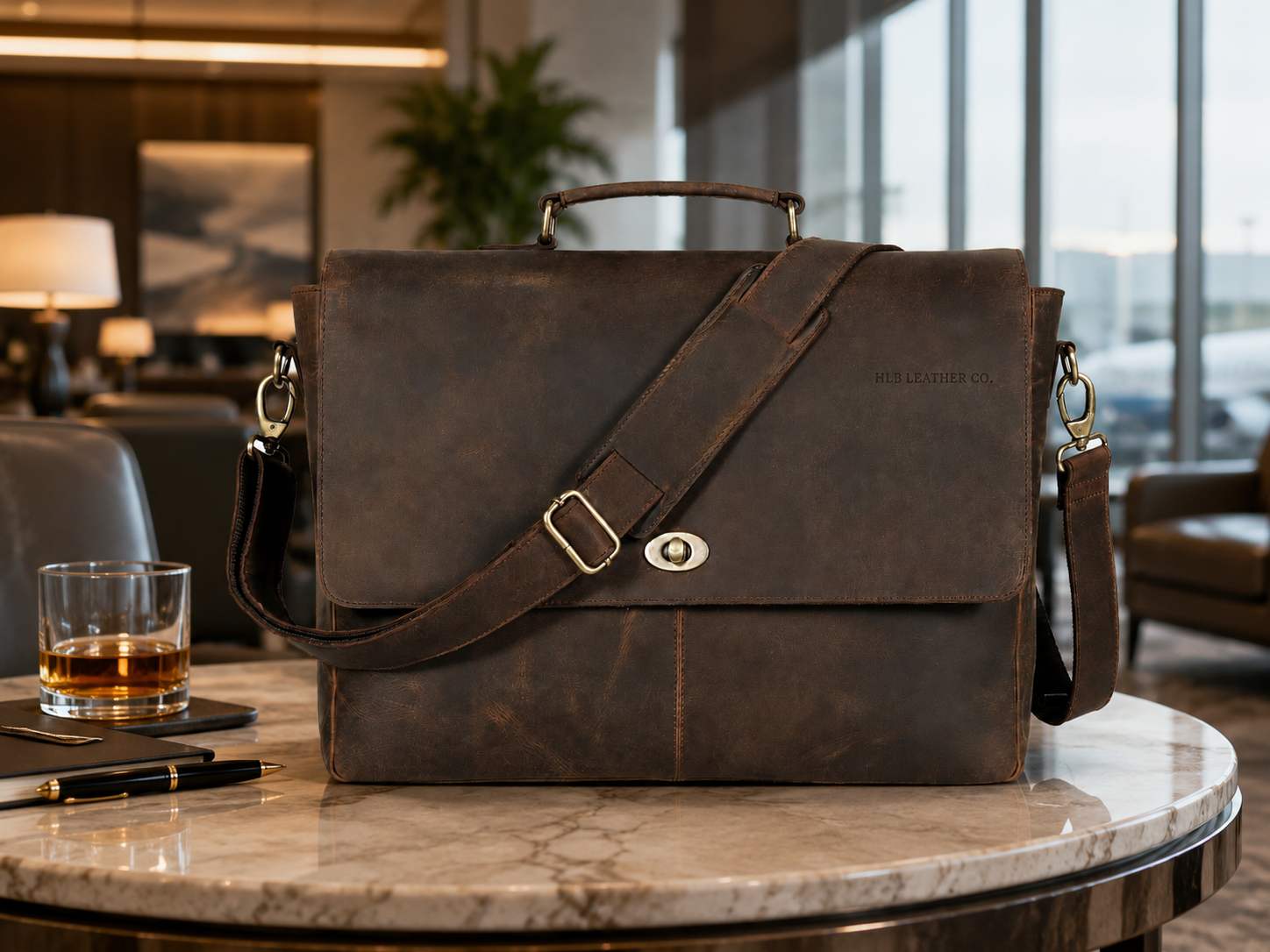 Brown Leather Messenger Bag with Tree of Life Journal