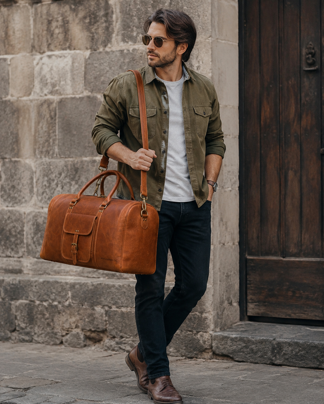Leather Duffel Bag 28-Inch Large Travel Bag - Gym, Sports, Overnight, and Weekender Bag (Brown)