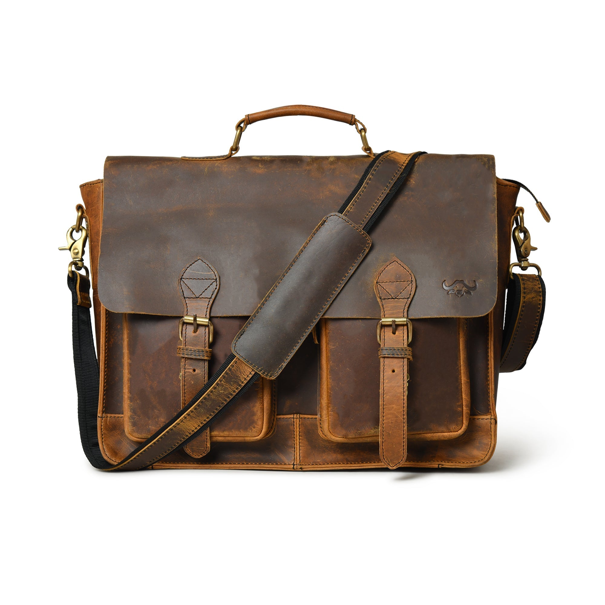 Buffalo Leather Retro Briefcase - Pecan Savory