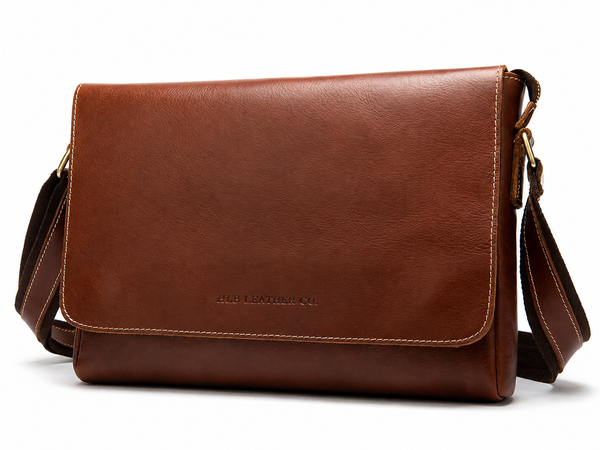 Vintage Full-Grain Leather Laptop Messenger Bag