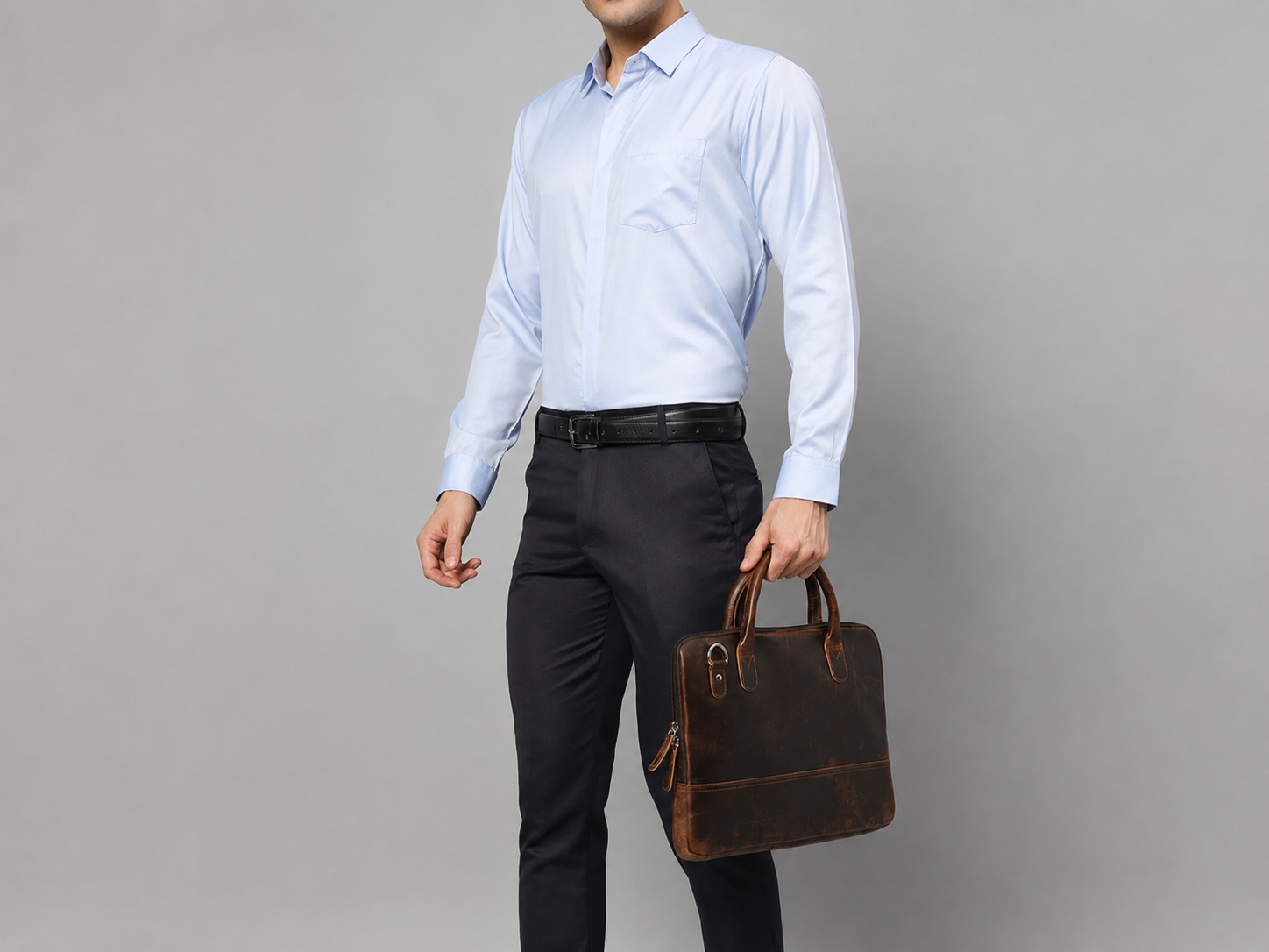 Modernist Leather Laptop Bag - Dark Brown