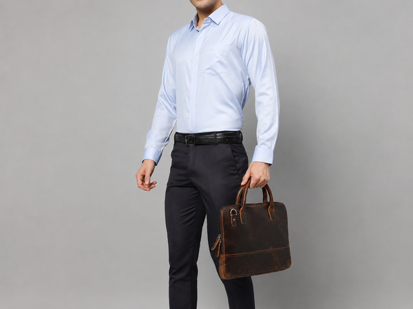 Modernist Leather Laptop Bag - Dark Brown