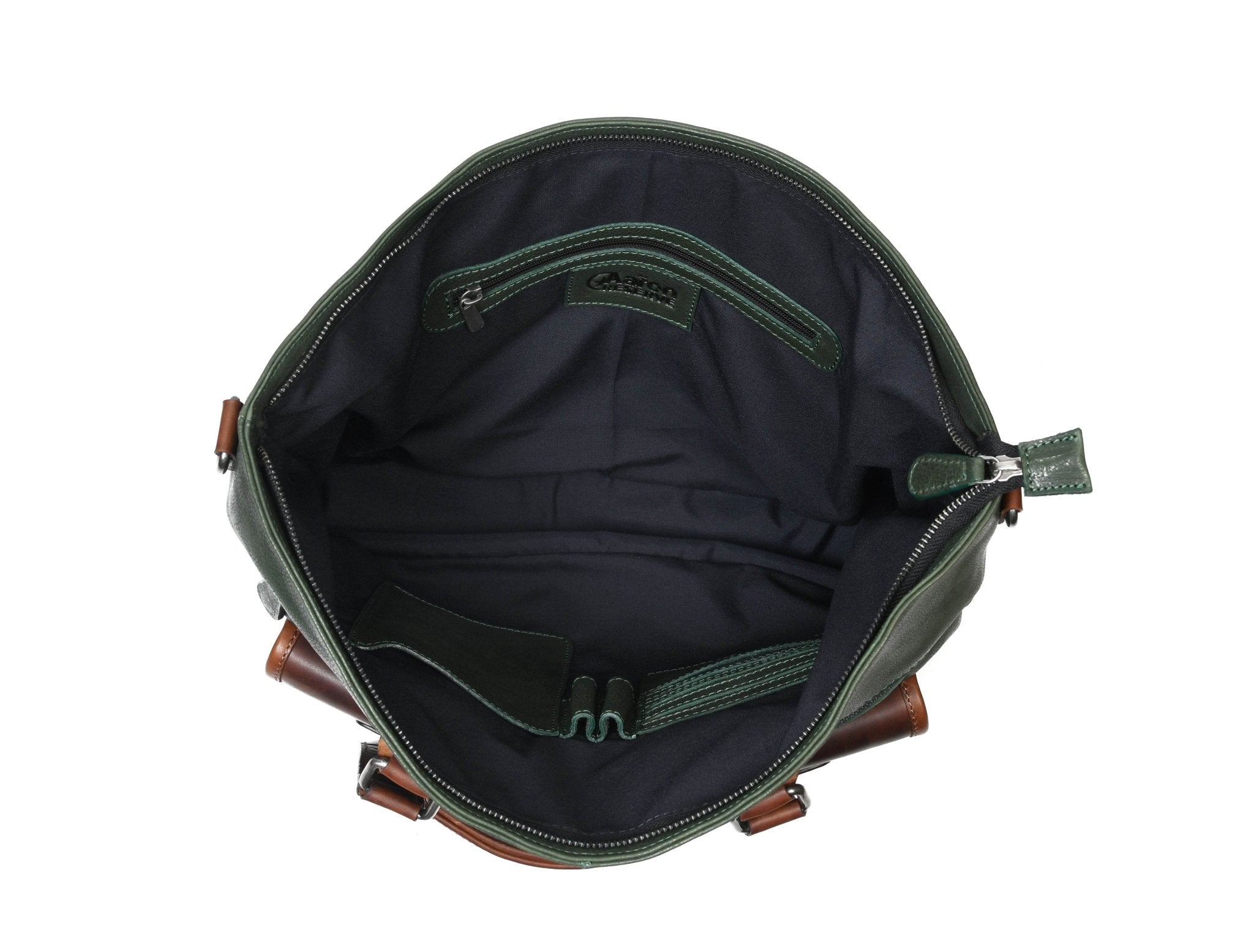 Vintage Green & Brown Leather Shoulder Bag for Women
