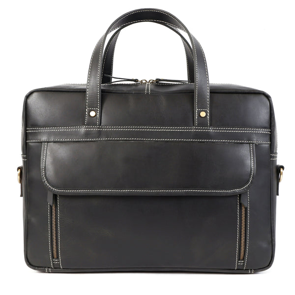 Black Top-Grain Buffalo Leather Travel Briefcase