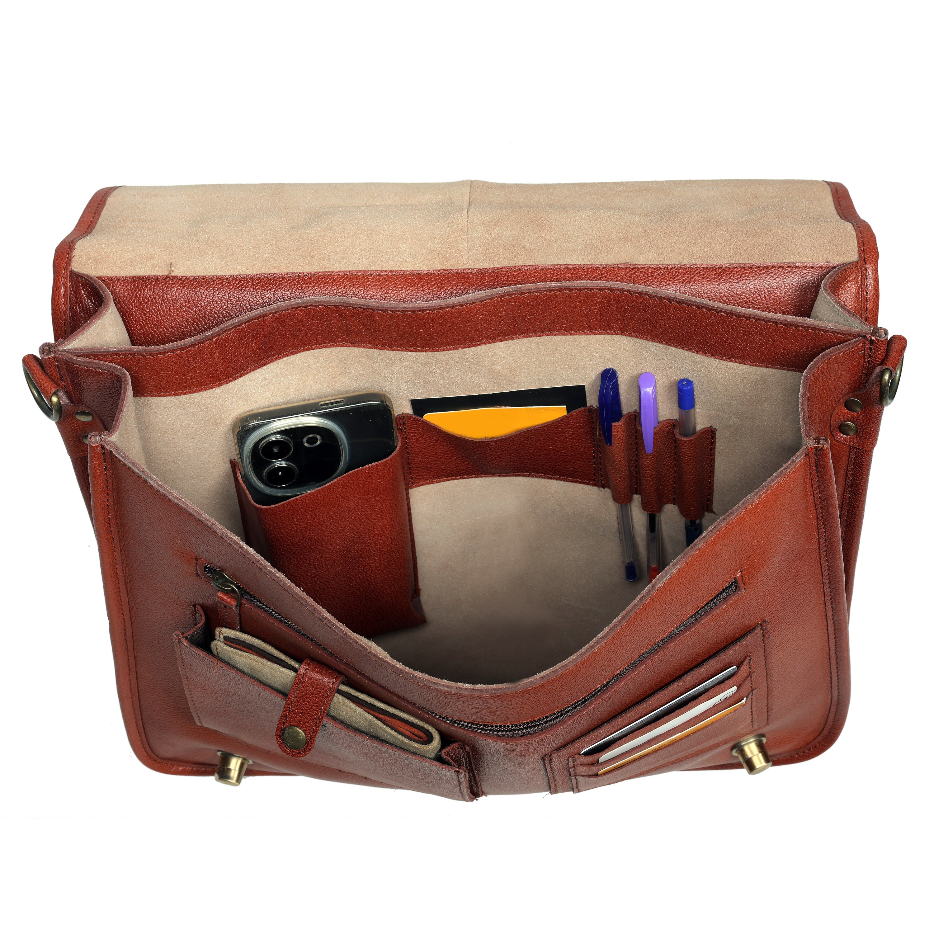 Tan Italy Lawyer Leather Briefcase Bag