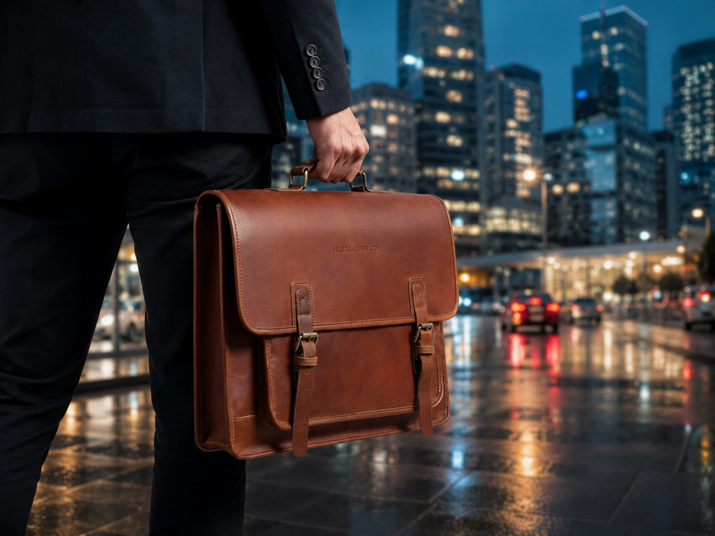 Tan Full-Grain Buffalo Leather Laptop Messenger Bag