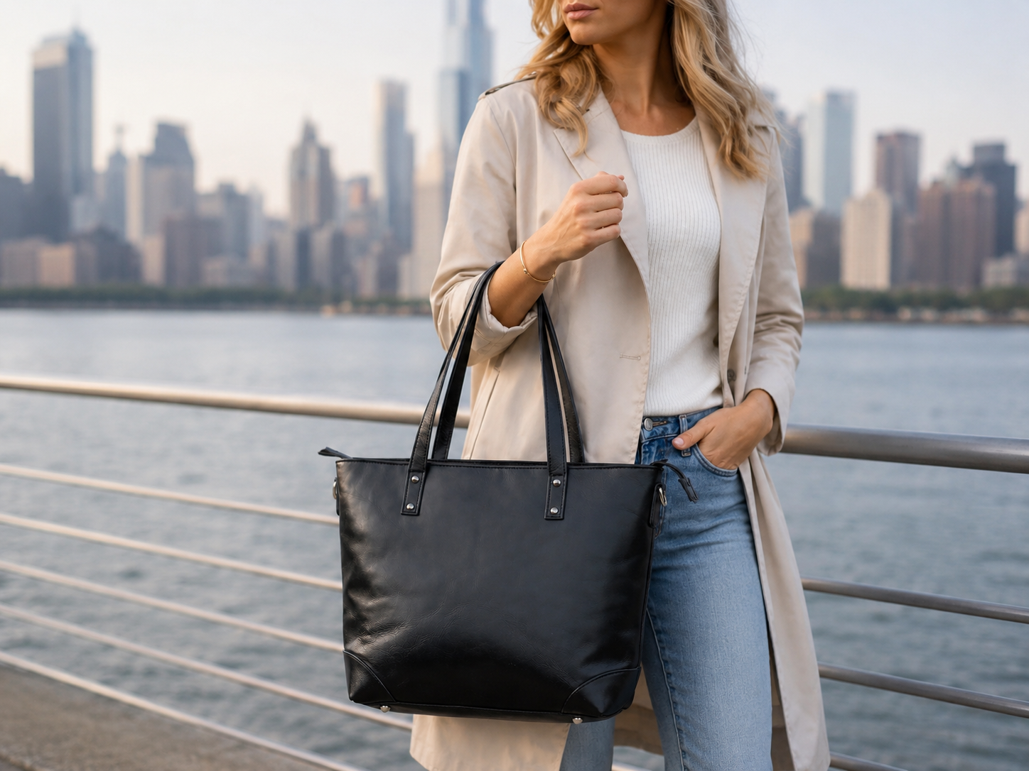 Buffalo Leather Tote Bag - Black