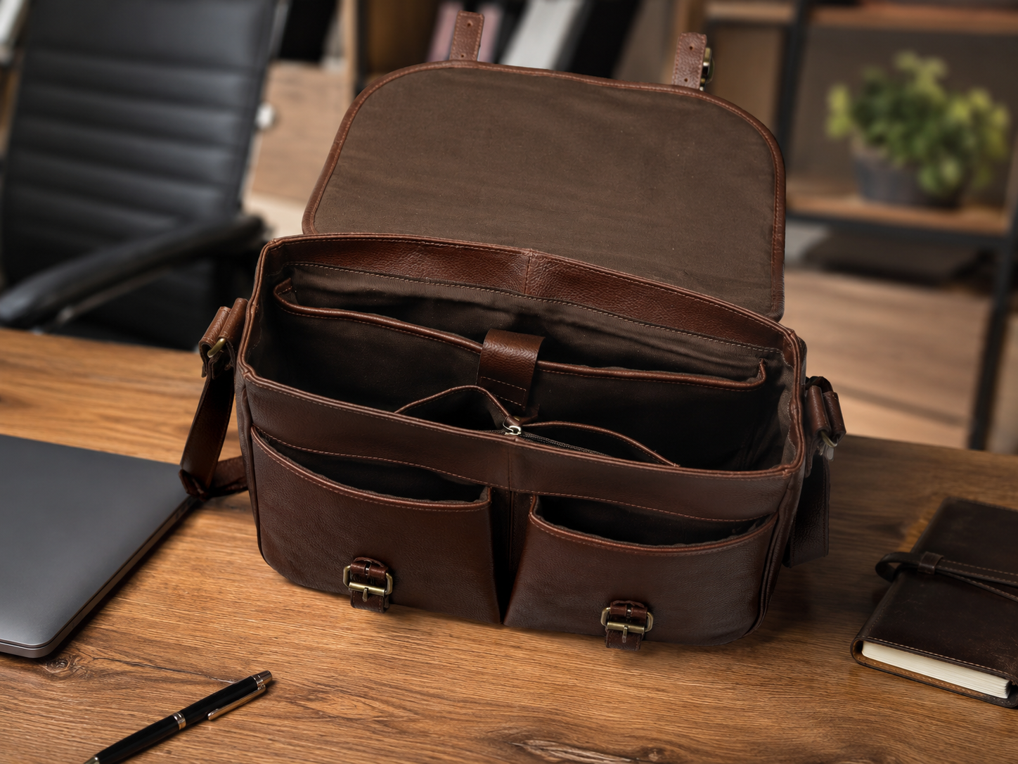 Brown Buffalo Leather Messenger Bag for Work