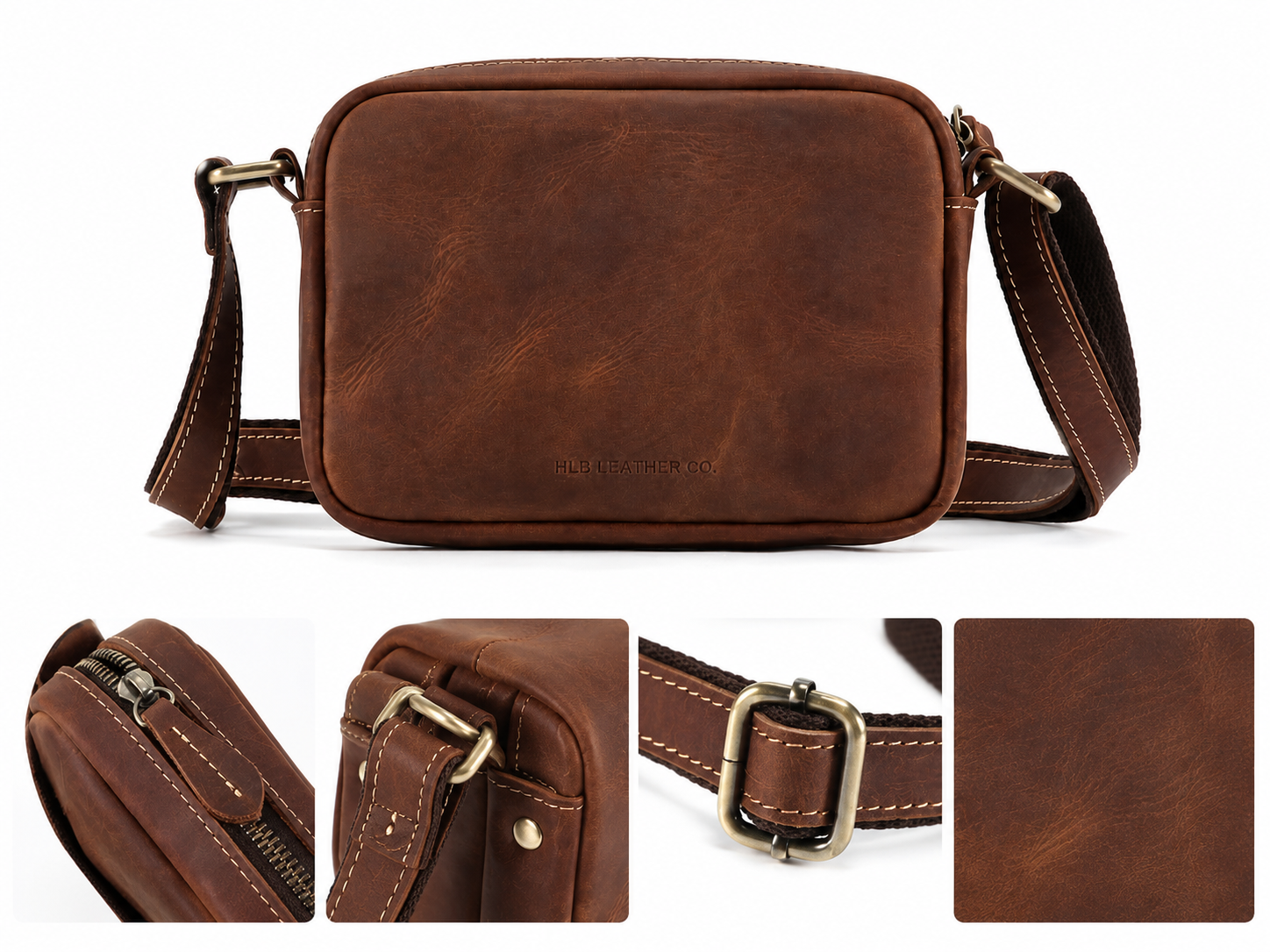 Vintage Full-Grain Leather Mini Crossbody Bag – Compact Everyday Purse