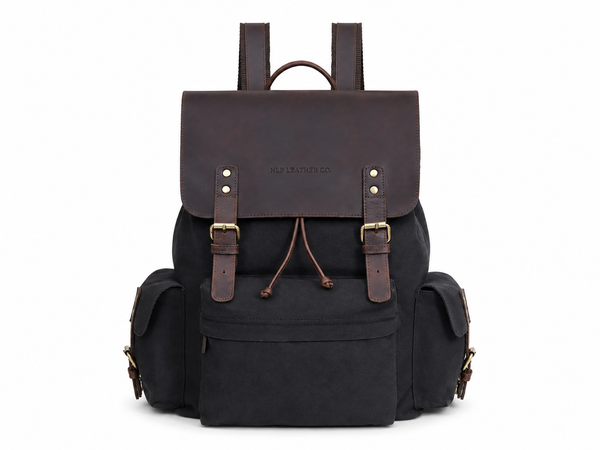 Full-Grain Buffalo Leather Drawstring Backpack with Magnetic Pockets