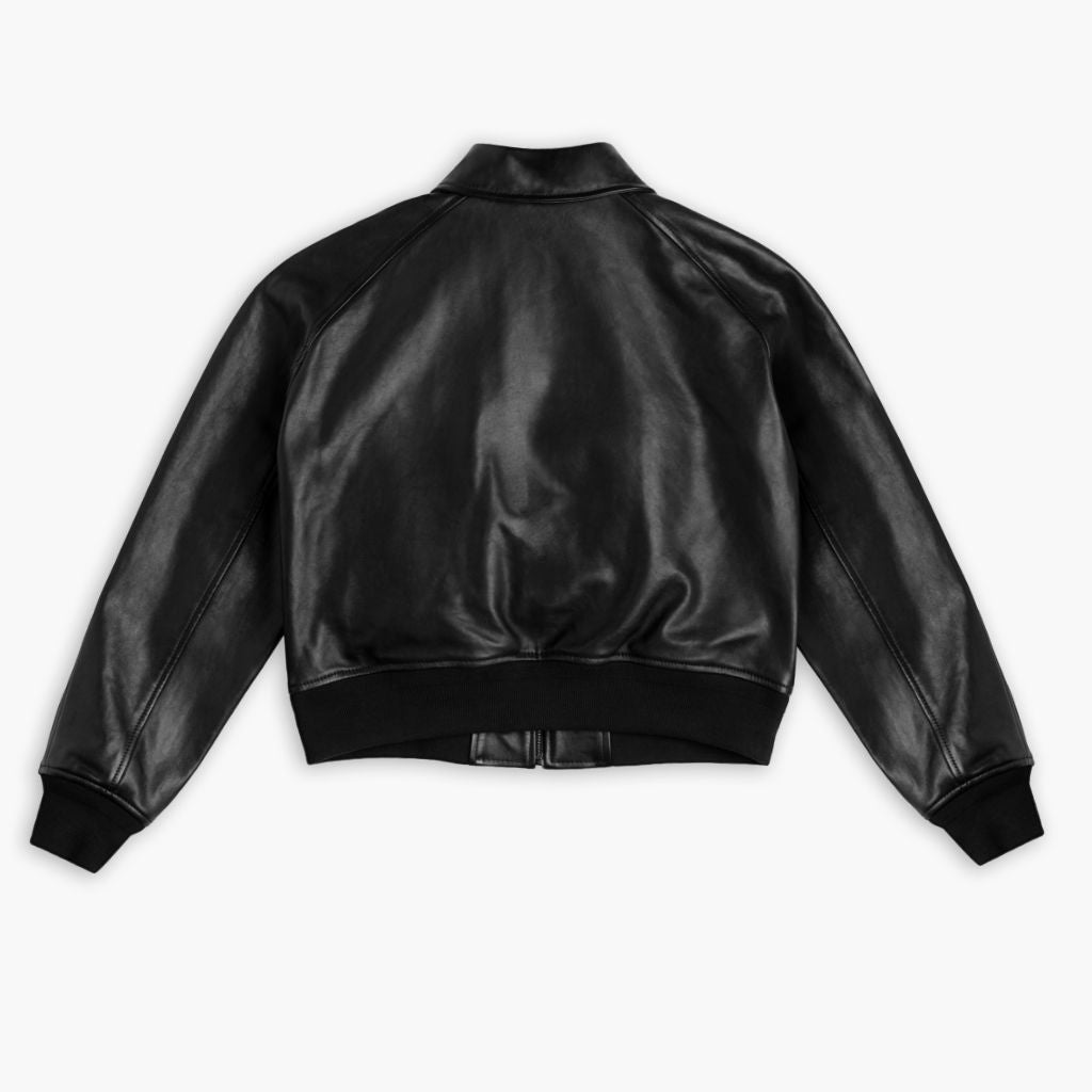 Women’s Black Full-Grain Leather Varsity Jacket