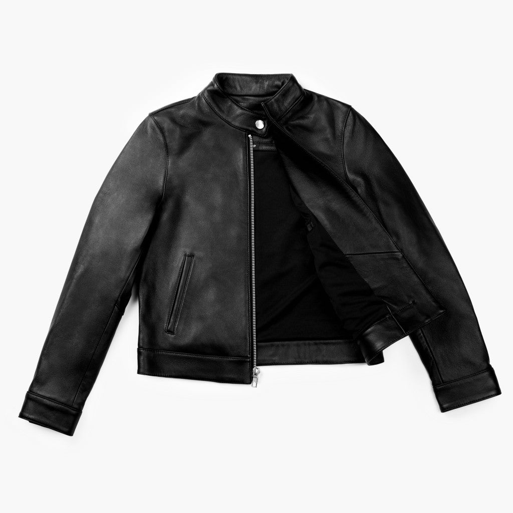 Women’s Black Lambskin Leather Racer Jacket