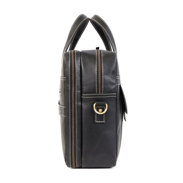 Black Top-Grain Buffalo Leather Travel Briefcase