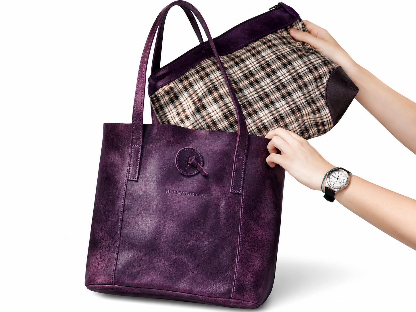 HLB Alaska Leather Tote Bag - Purple