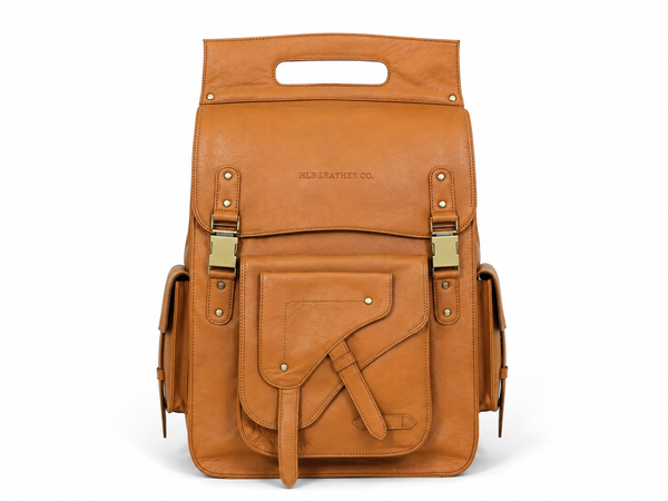 Top-Grain Leather Travel Backpack with Hidden Passport Pocket