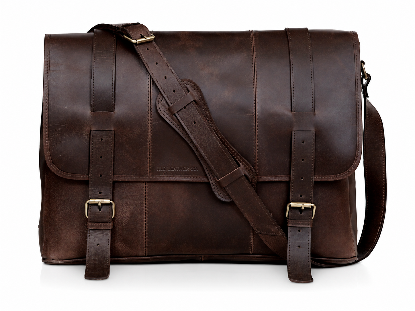 Brown Full-Grain Buffalo Leather Laptop Messenger Bag