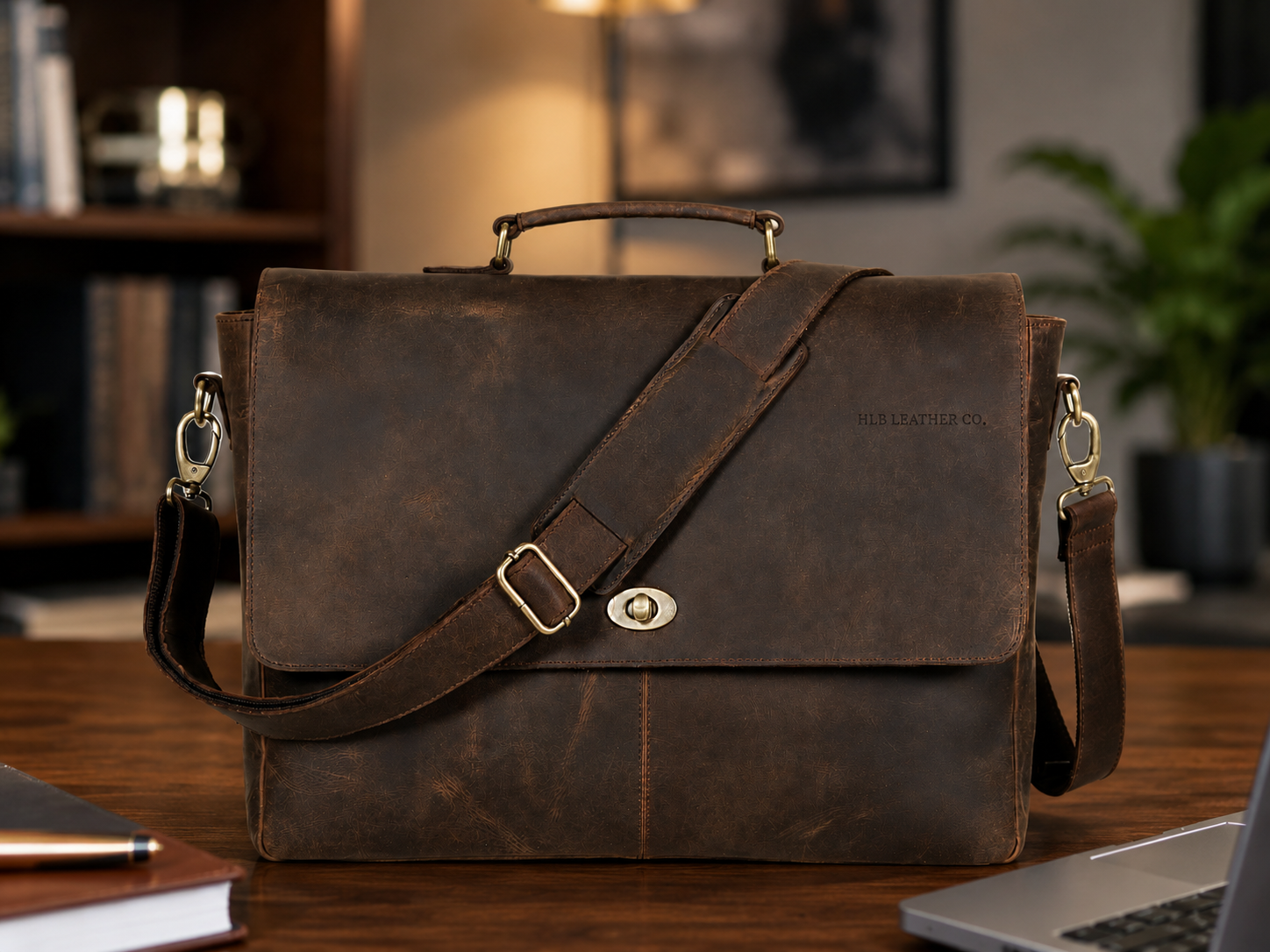 Brown Leather Messenger Bag with Tree of Life Journal