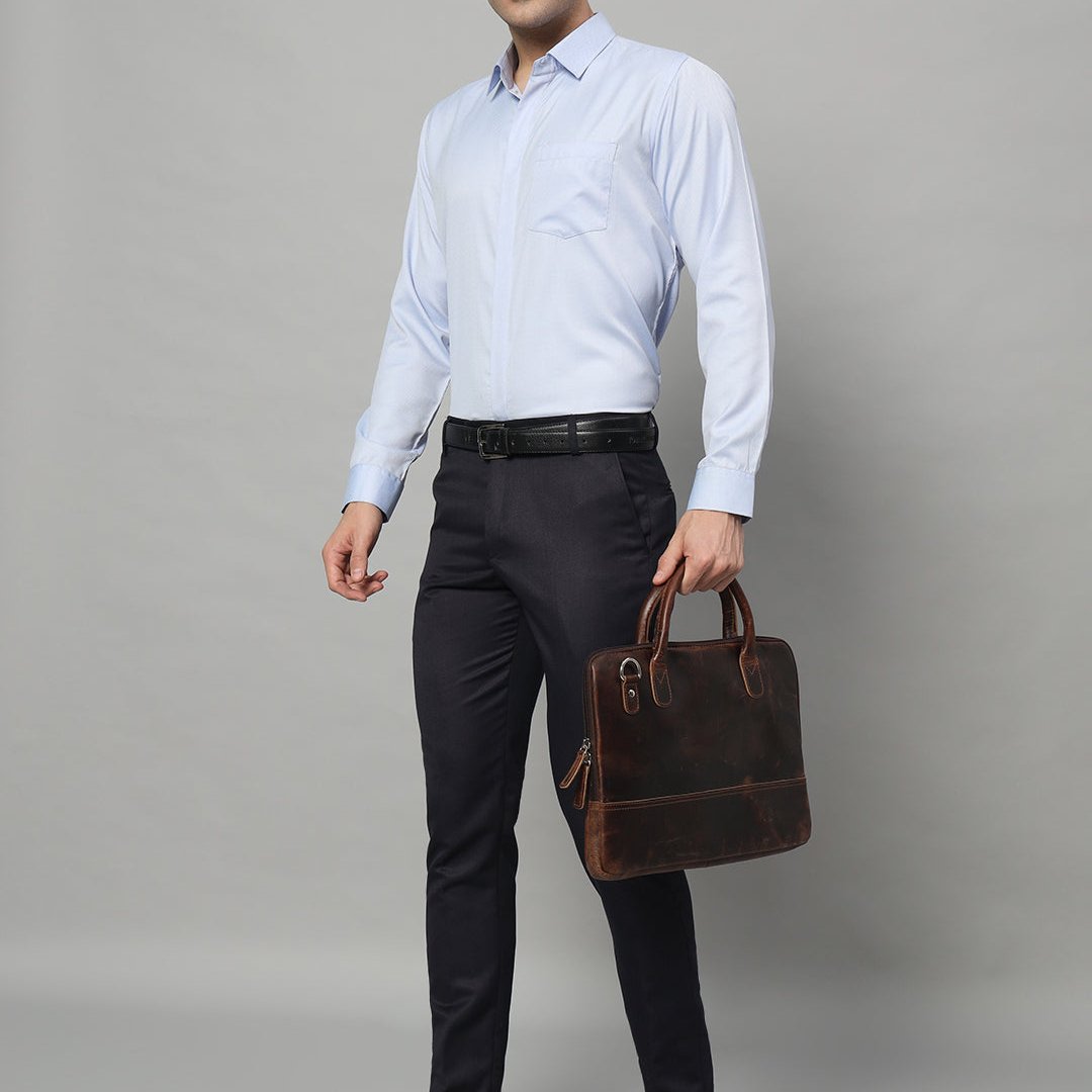 Modernist Leather Laptop Bag - Dark Brown