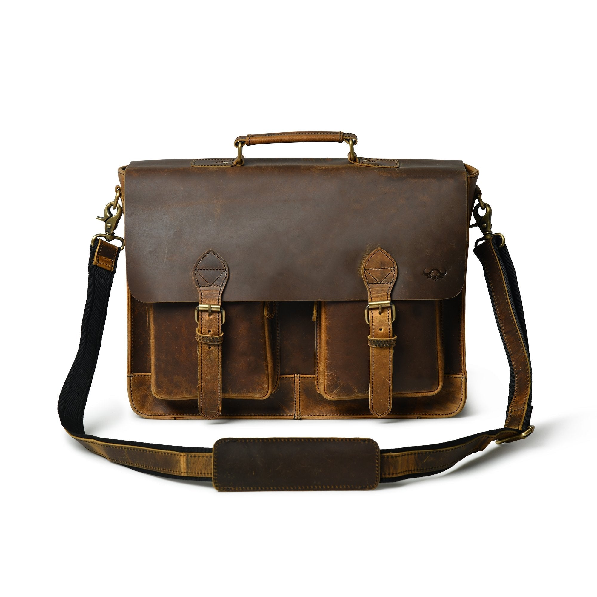 Buffalo Leather Retro Briefcase - Pecan Savory