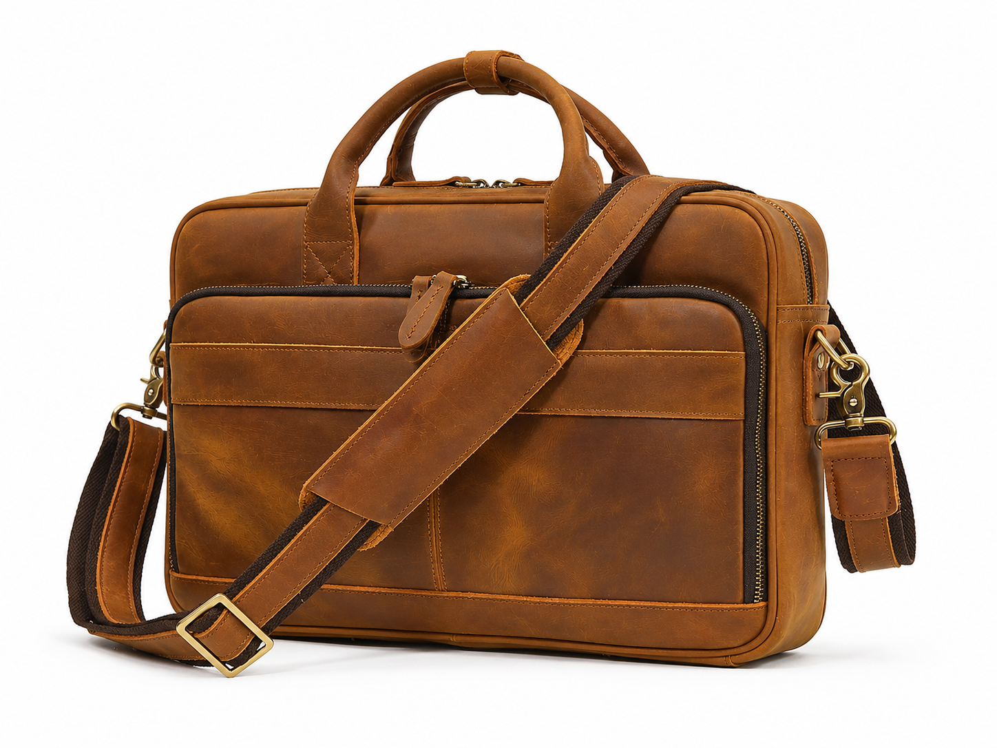 Vintage Full-Grain Leather 17-Inch Laptop Briefcase