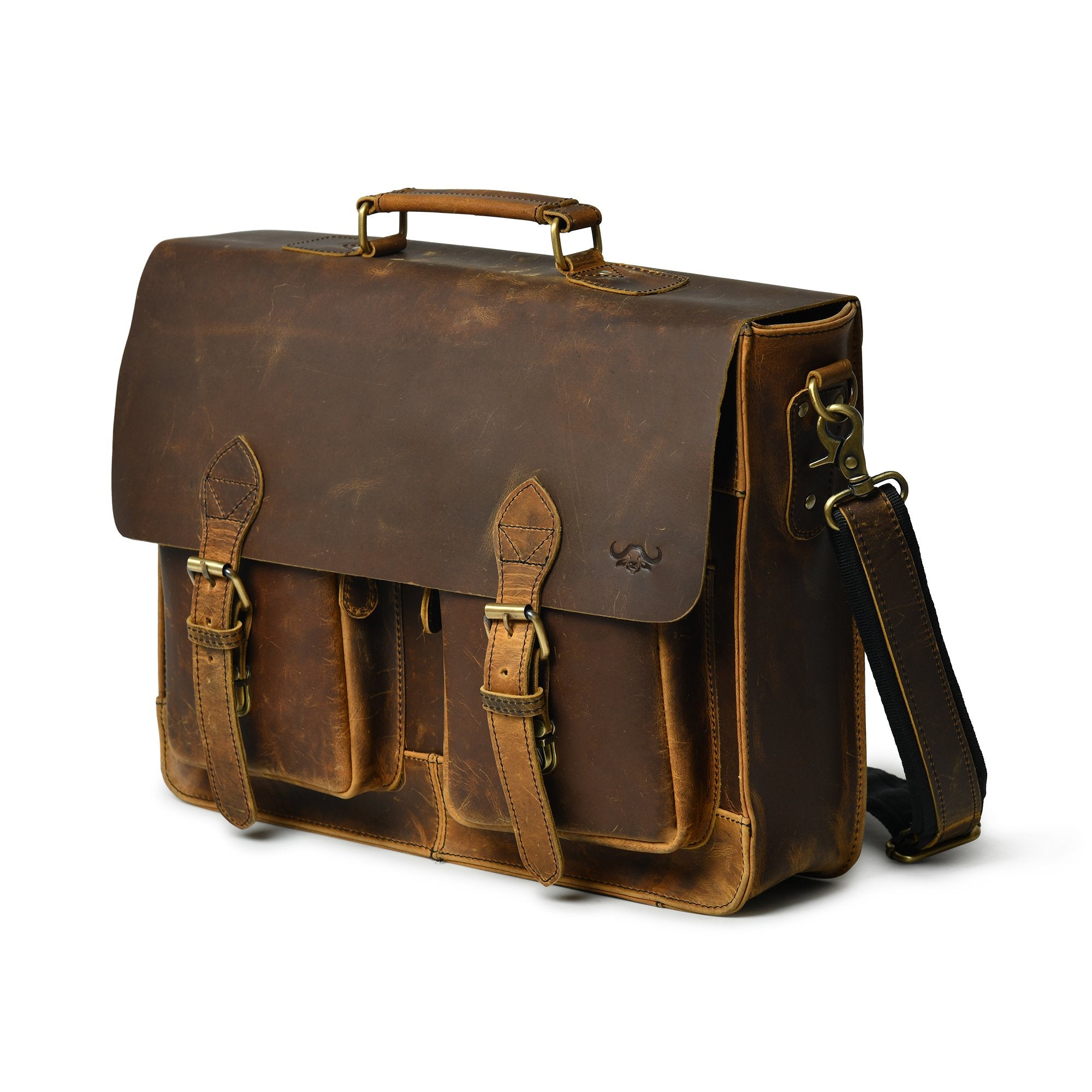 Buffalo Leather Retro Briefcase - Pecan Savory