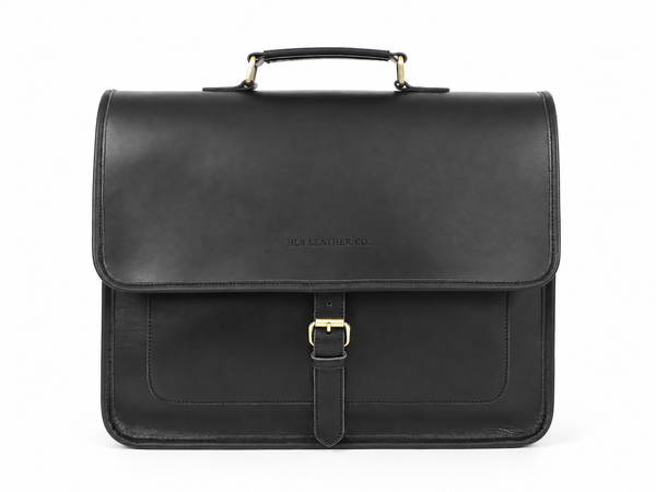 Midnight Black Buffalo Leather Messenger Bag – Men's Work & Laptop Satchel