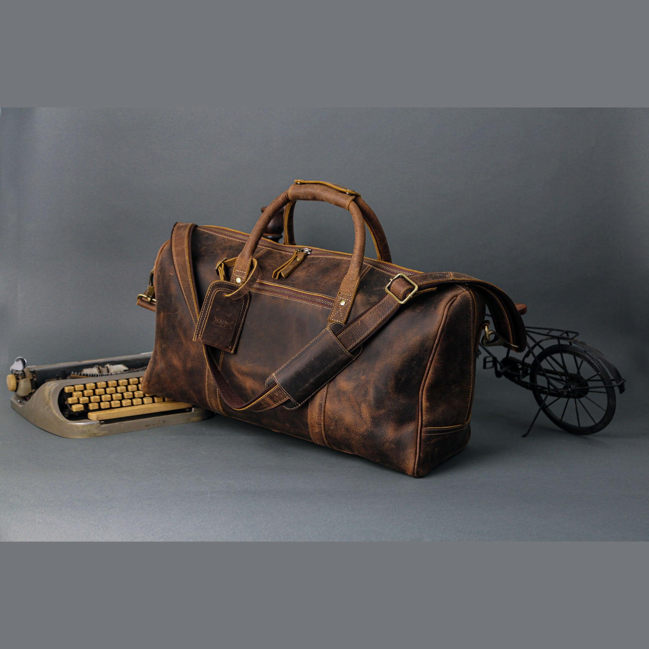 24-Inch Full Grain Leather Duffel Bag for Men & Women – Travel, Gym & Weekend Overnight Bag