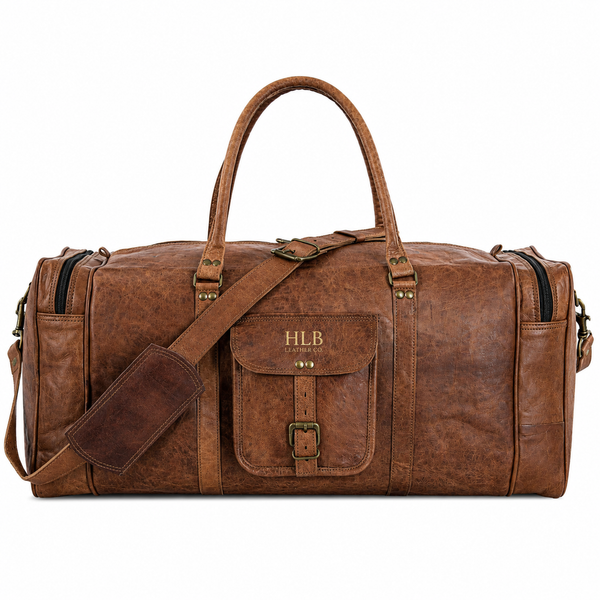 Leather 21-Inch Vintage Duffel Bag - Full Grain Leather Travel, Gym, Sports, and Weekend Bag