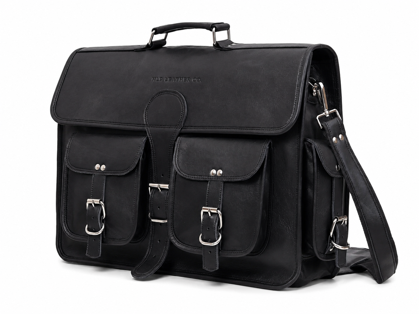 Black Full-Grain Leather Messenger Bag for Men