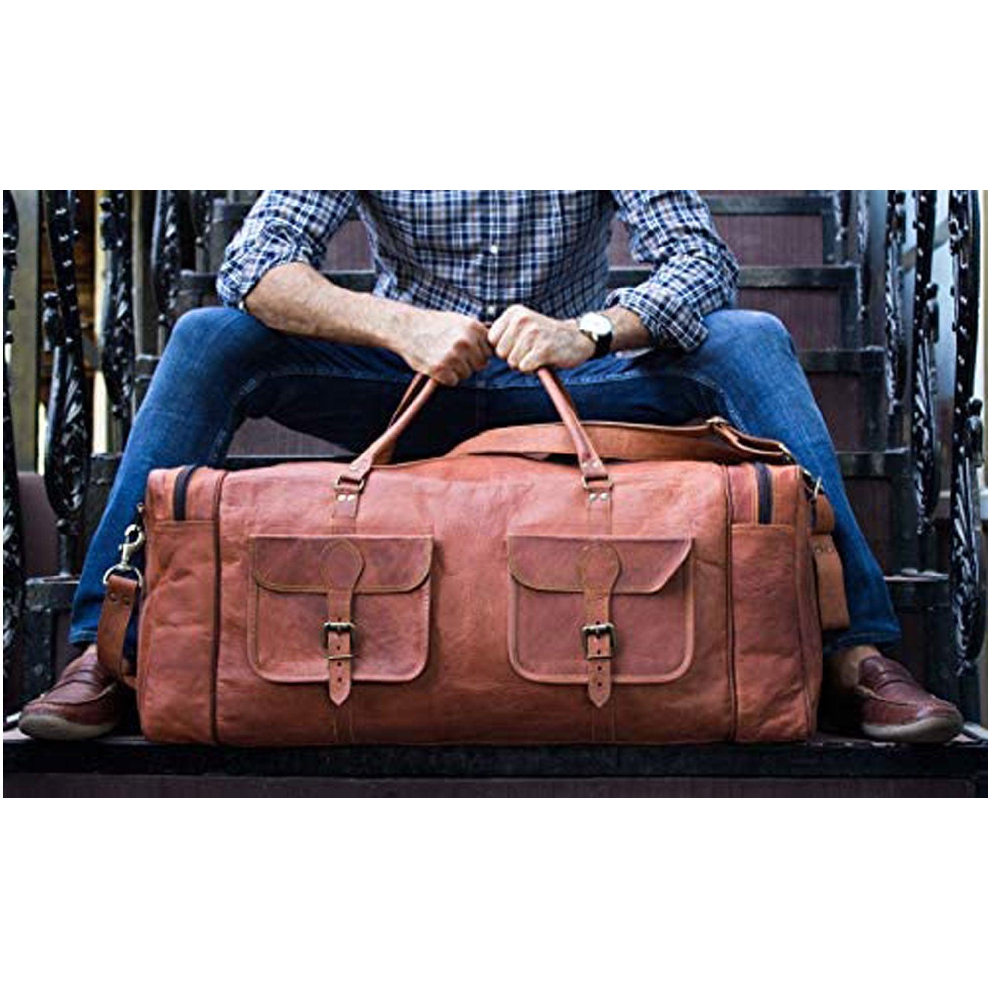 Leather Duffel Bag for Men – 32-Inch Large Travel Holdall, Gym, Sports, Overnight, and Weekend Bag