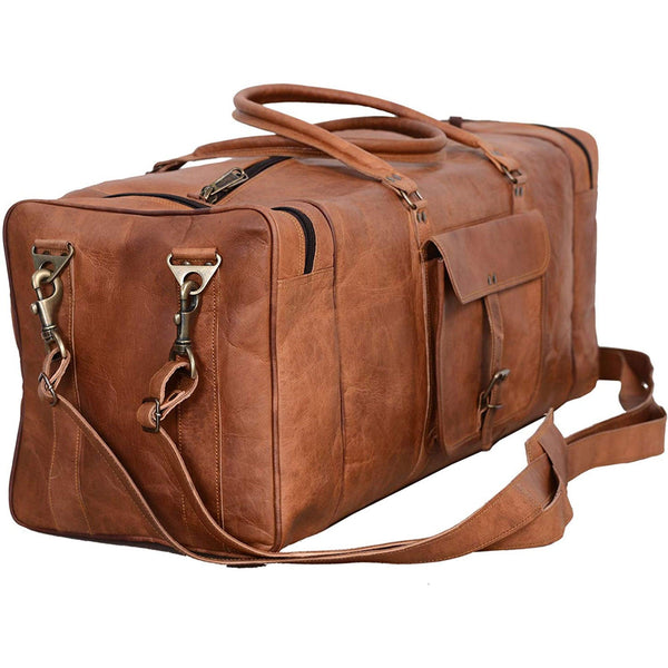 Leather Duffel Bag 28-Inch Large Travel Bag - Gym, Sports, Overnight, and Weekender Bag (Brown)
