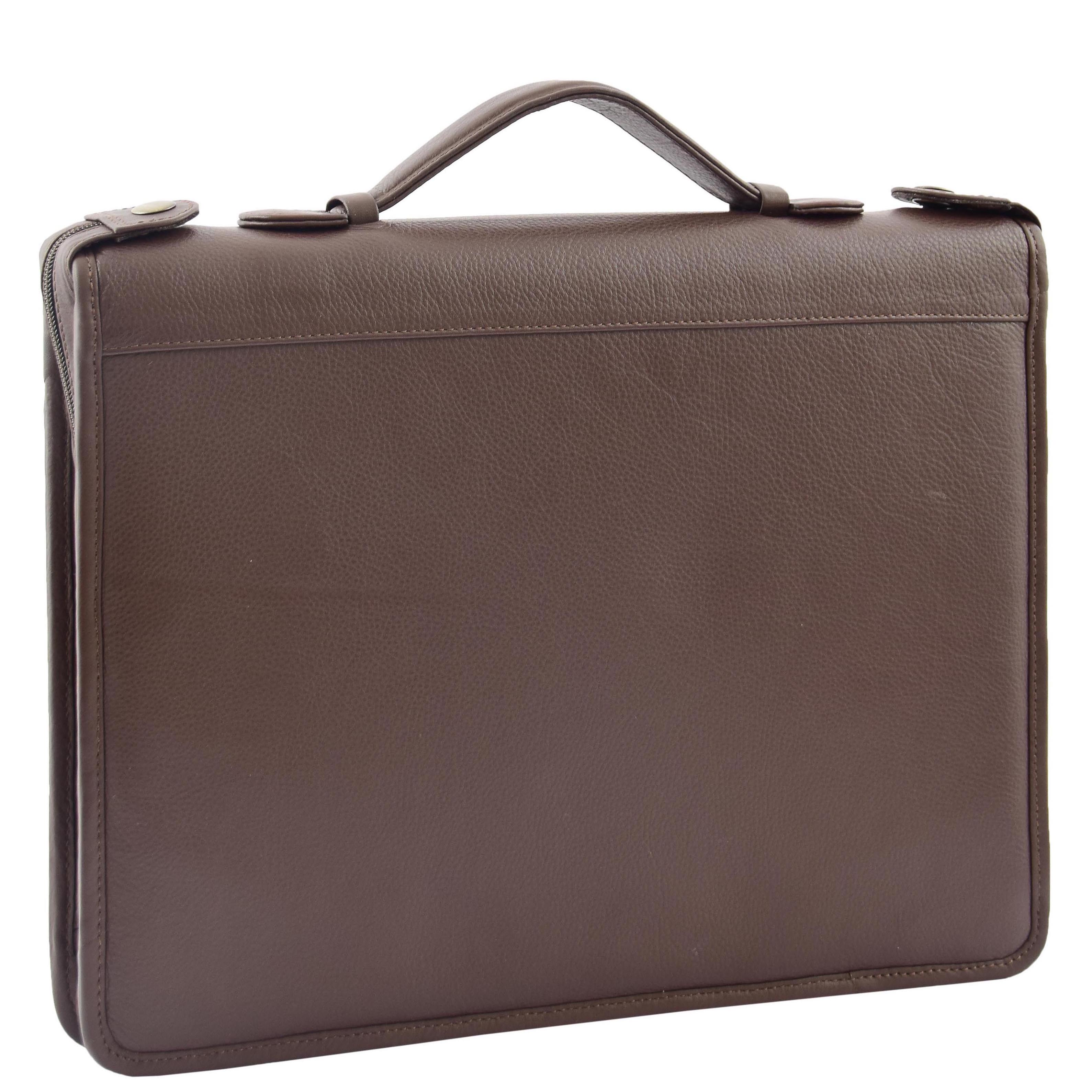 Real Leather Portfolio Case with Carry Handle HL49 Brown